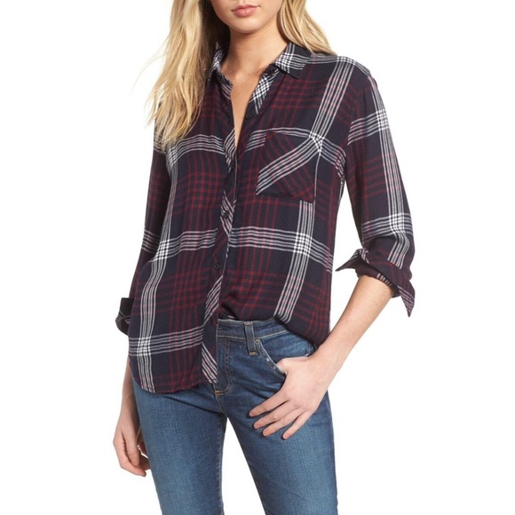 Rails Hunter Navy Merlot Plaid Button Down - Picture 1 of 11